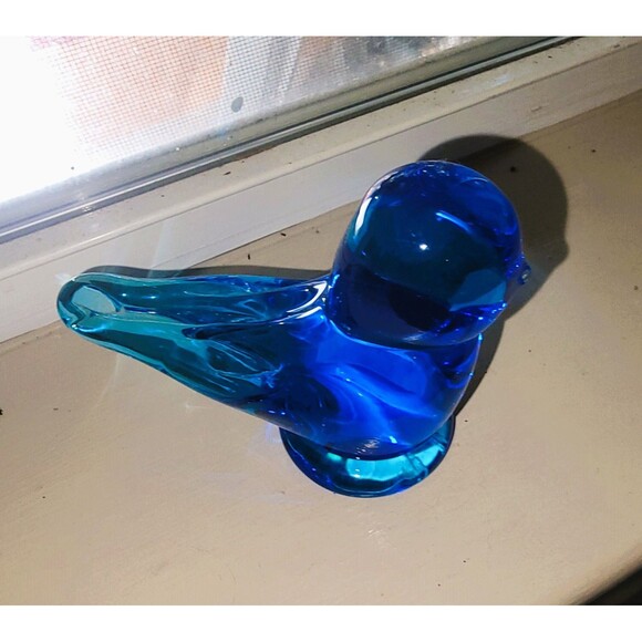 VTG Crystal Hand Blown Bluebird of Happiness Sea Blue Glass Figurine Signed 3"H - Picture 16 of 16